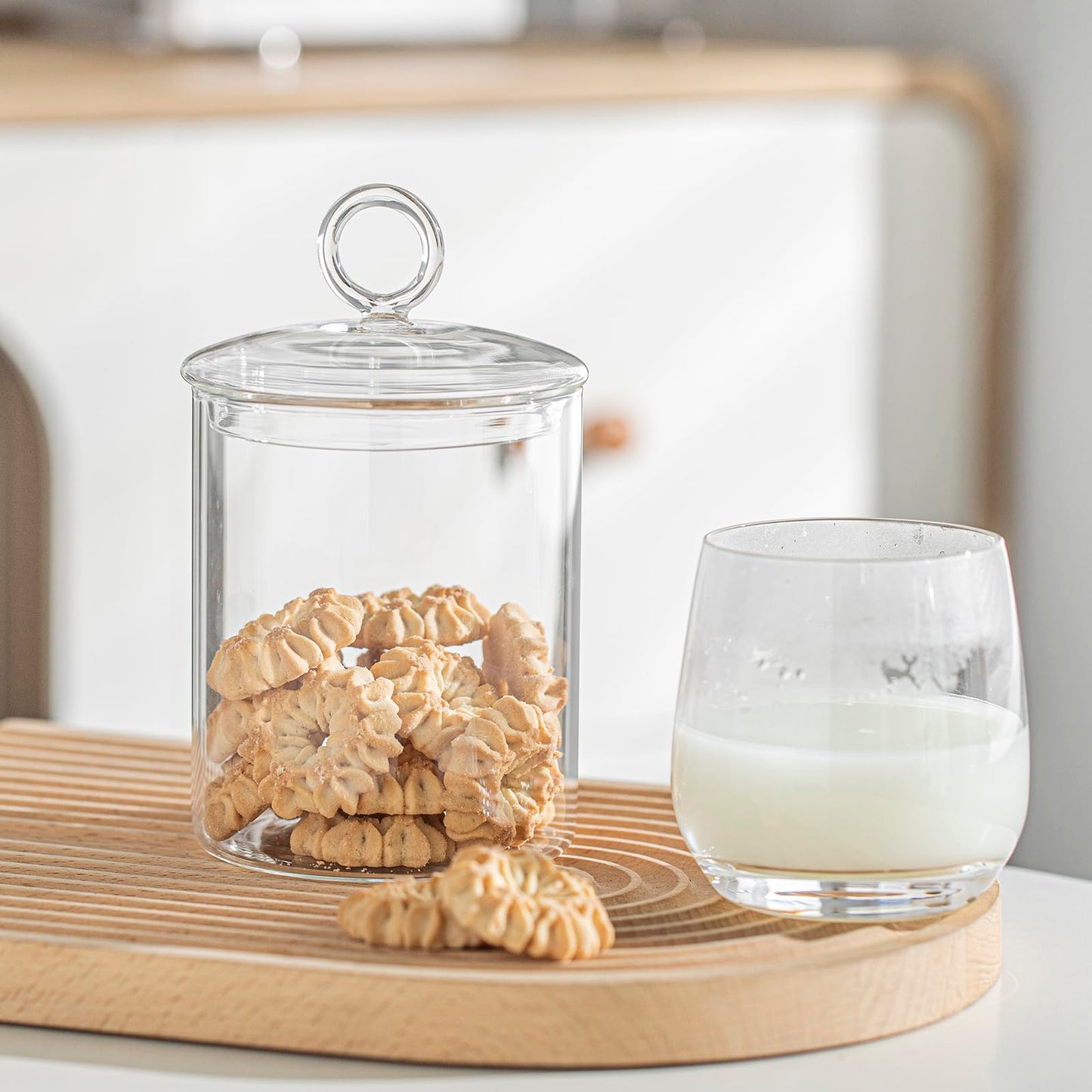 KEKEHOME 23oz Glass Candy Jar with Lid for Office Desk, Cookie Jar Food Storage Container for Kitchen Counter, Apothecary Jar for Cotton Swabs, Balls, Cotton Pads, Floss Picks, 700ml