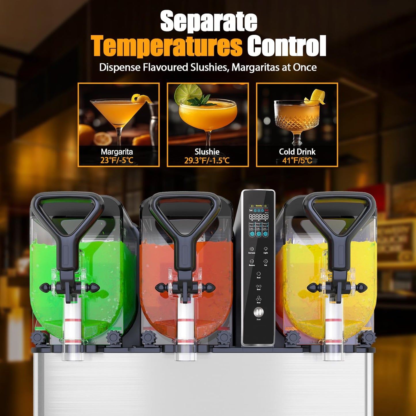 Commercial Slushie Machine, 1.05 Gallons x 3 Tank Frozen Margarita Machine with LED Lights for Business Birthday Party, 580W Slush Machine with Auto Clean for Margaritas Frozen Cocktails