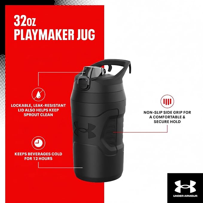 Under Armour 32 oz Insulated Water Bottles - Sports Water Jug with Fence Hook, Leak Resistant for Baseball, Football & More, 32 oz Insulated, High-Vis Comic