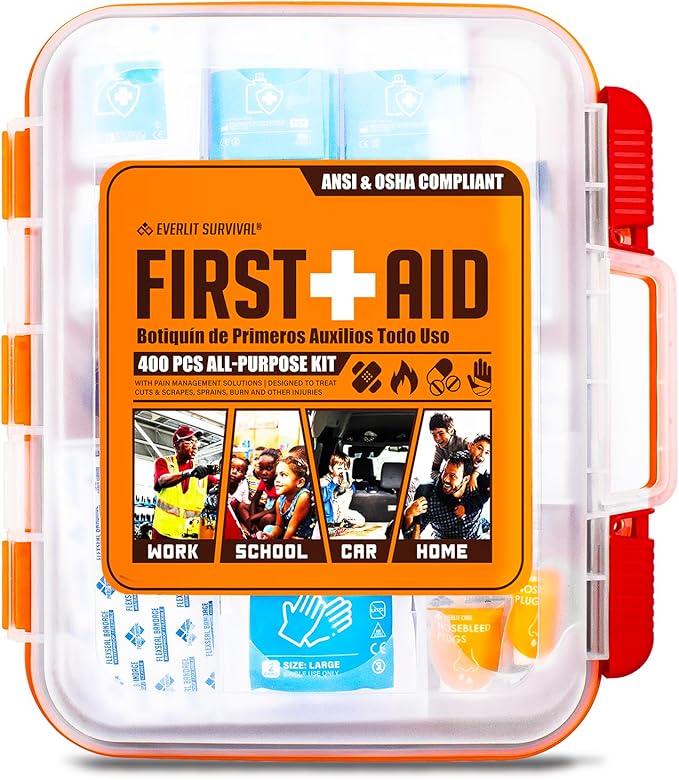 EVERLIT 400 Pcs OSHA Compliant First Aid Kit, Wall-Mountable Essential Emergency Kit for Home, Business, School, Warehous...