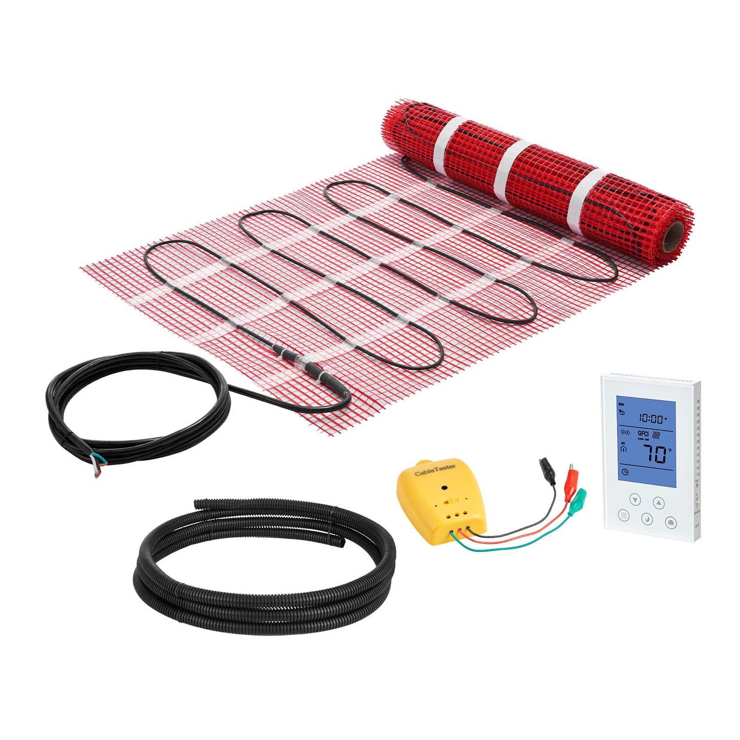 VEVOR Self-Adhesive Mesh Floor Heating Mat, 15 sqft 120V, Smart Thermostat & Alarm, Easy Install for Tile, Stone & Vinyl Flooring