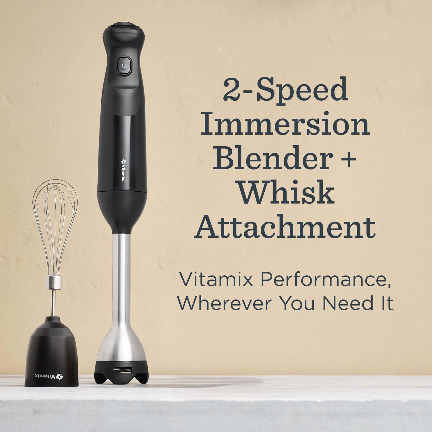 Vitamix 2-Speed Immersion Blender + Whisk Attachment, Professional-Grade Hand Blender with 350-Watt Motor and Stainless-Steel Blade, Black