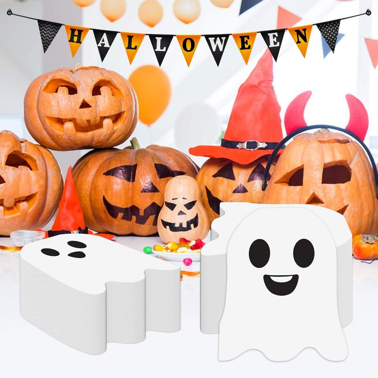 SULOLI 100 Pcs Ghost Napkins Halloween Napkins, Halloween Paper Napkins 2 Ply Disposable cocktail Napkins Tableware Decoration for Halloween Party Supplies