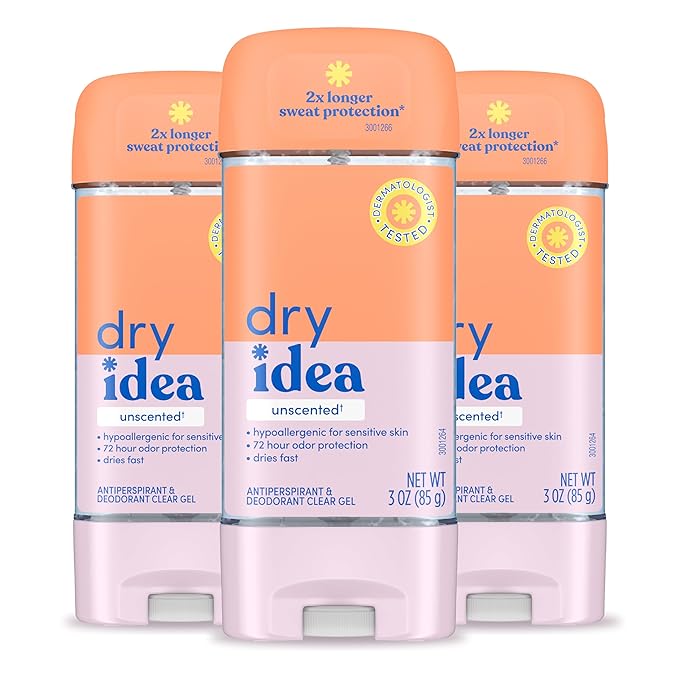 Dry Idea Gel Deodorant & Antiperspirant | 72-Hour Protection | Unscented | Hypoallergenic | Pack of 3