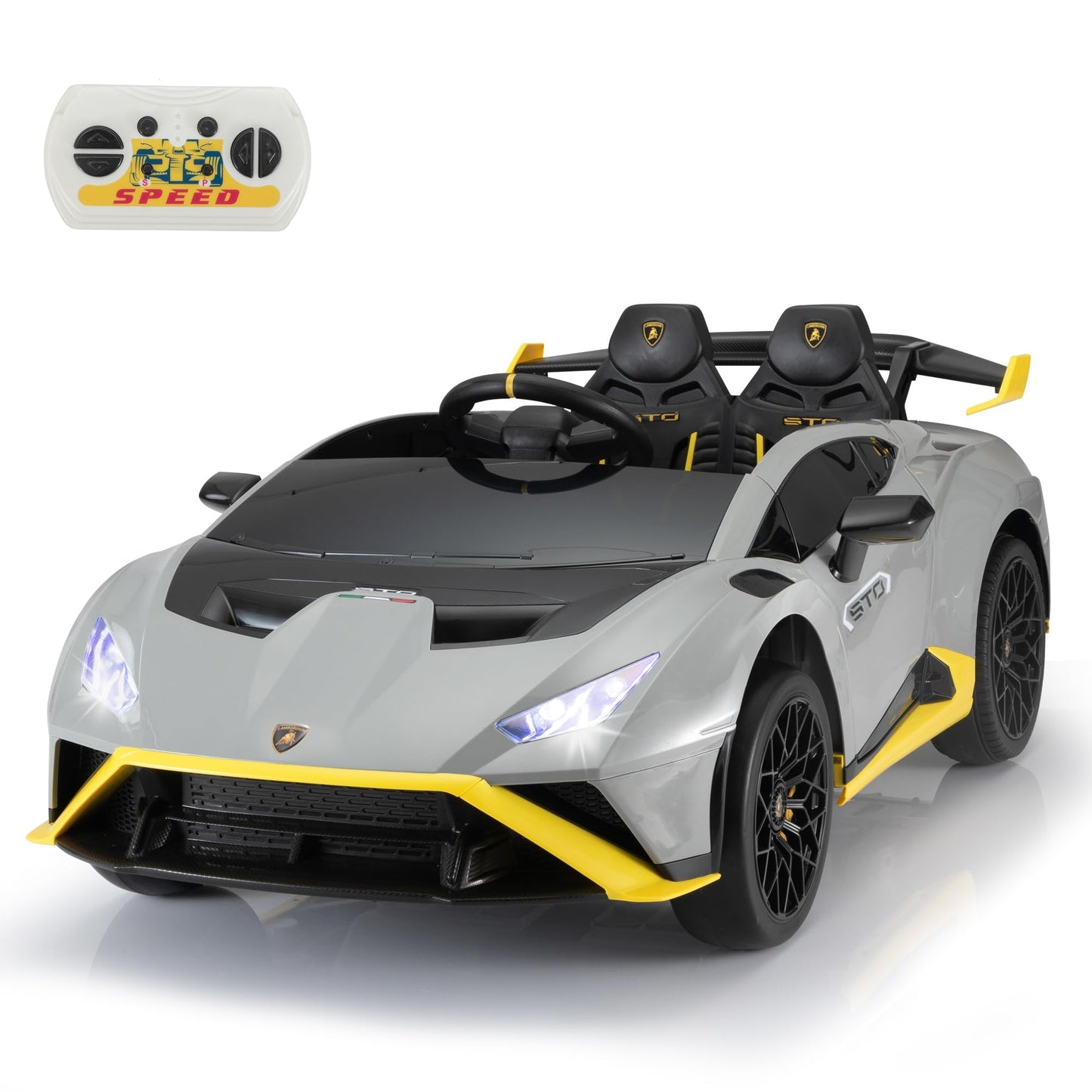 TOBBI Kids Ride on 24V Licensed Lamborghini STO Electric Car for Kids 3-6 Battery Powered Ride on Toys Lambo Sports Car with Remote Control Motorized Drift Vehicle High Speed 10km/h, Gray