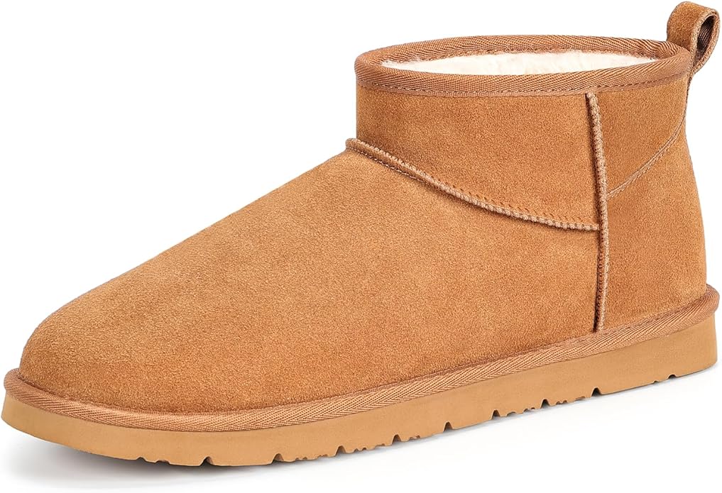 FIHCH Snow Boots for Men Genuine Suede Mens Winter Boots Outdoor Cozy Ankle Booties Faux Fur Lining Warm Fuzzy Footwear
