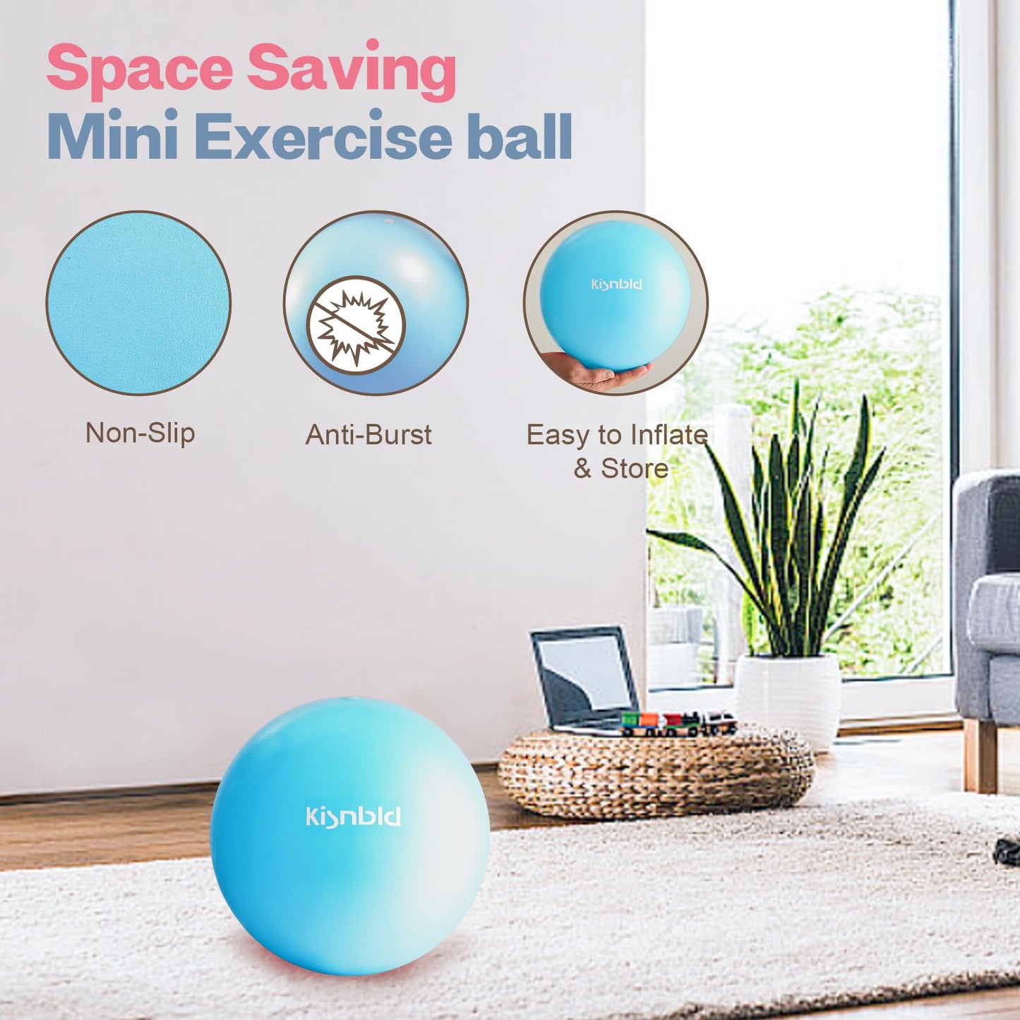kisnbld Small Exercise Ball, 9 Inch Mini Pilates Ball, Anti Burst and Slip Resistant Mini Yoga Ball for Stability, Fitness, Physical Therapy, Stretching & Core Strength Workout at Home Gym & Office