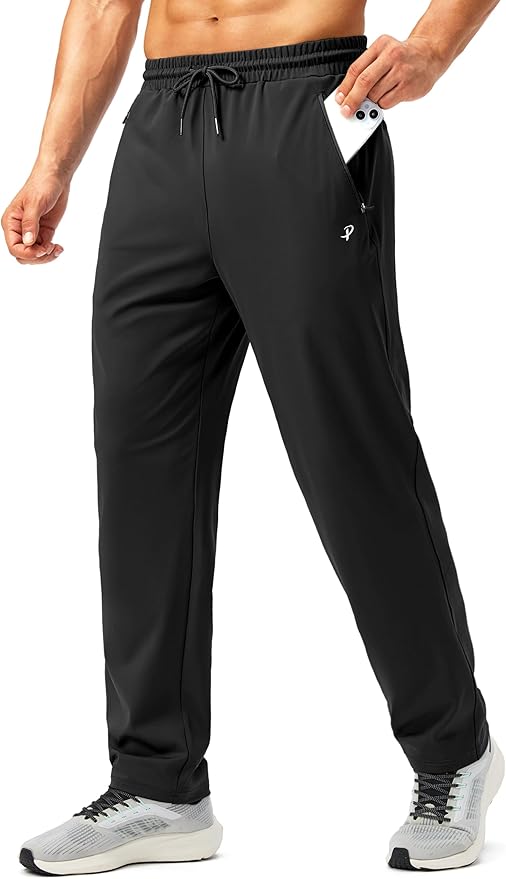 Pudolla Men's Athletic Pants with Zipper Pockets Stretch Workout Sweatpants Lightweight Running Joggers for Men