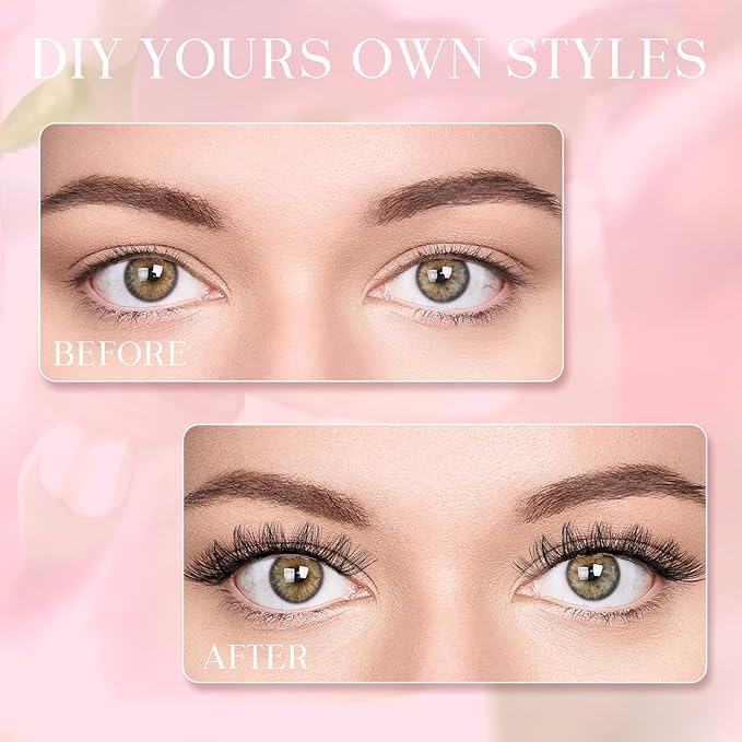 FADLASH Lash Clusters Wispy Eyelash Clusters Natural Individual Lashes 10-16 mm and Waterproof Cluster Eyelash Extensions with Soft Thin Band (DV07, 10-16mm)