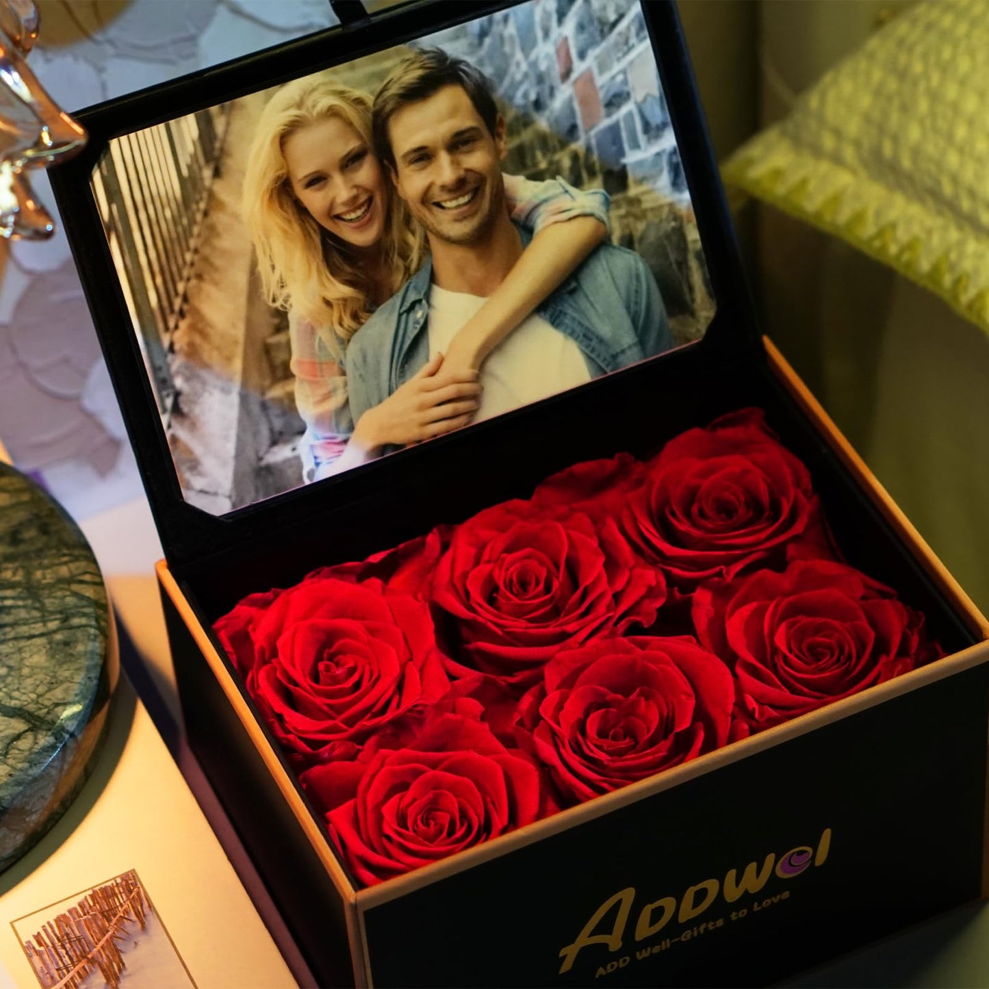 ADDWel Preserved Rose in A Box with 4x6 Picture Frame, Real Eternal Roses, Immortal Roses Gift for Women, Wife, Girlfriend, Mom, or Grandma
