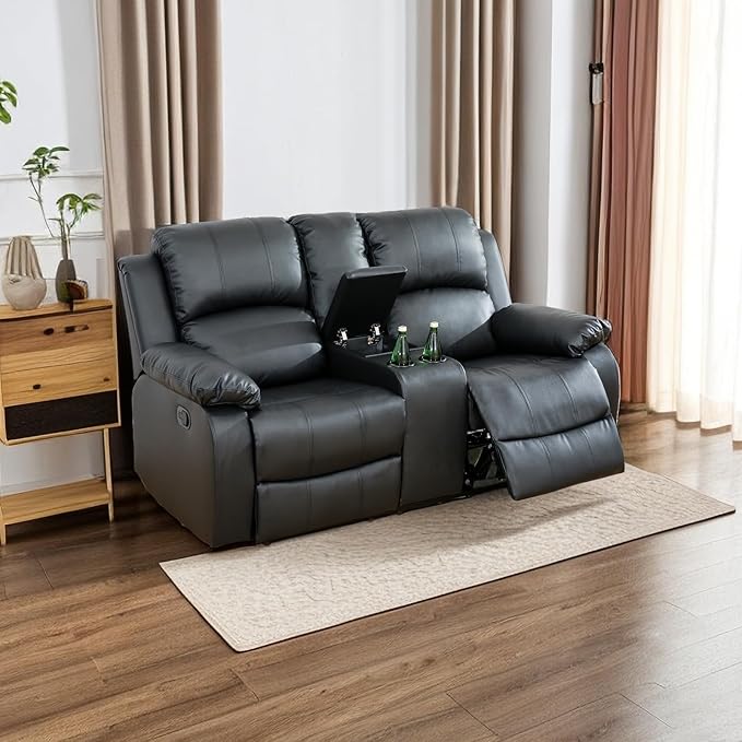 A Ainehome Living Room Furniture Set Leather Recliner Sofa Set Loveseat Chair Furniture Sofa Set for Living Room/Small Space/Rv/House/Office/Theater Seating (A-Black Leather, Loveseat)