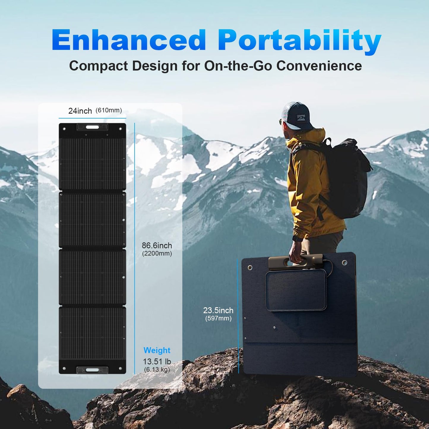 Junbpaw 210W Portable Solar Panel, Waterproof Foldable Solar Panel Power Backup, Solar Charger for Power Station RV Camping Off Grid