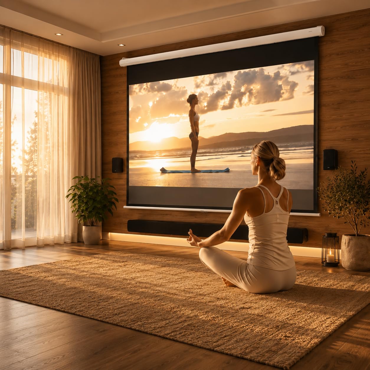 100" Motorized Projector Screen, Electric 16:9 Projector Screen with Remote Control, Indoor/Outdoor HD Movie Screen, Wall/Ceiling Mounted, Perfect for Home Office Theater TV, White