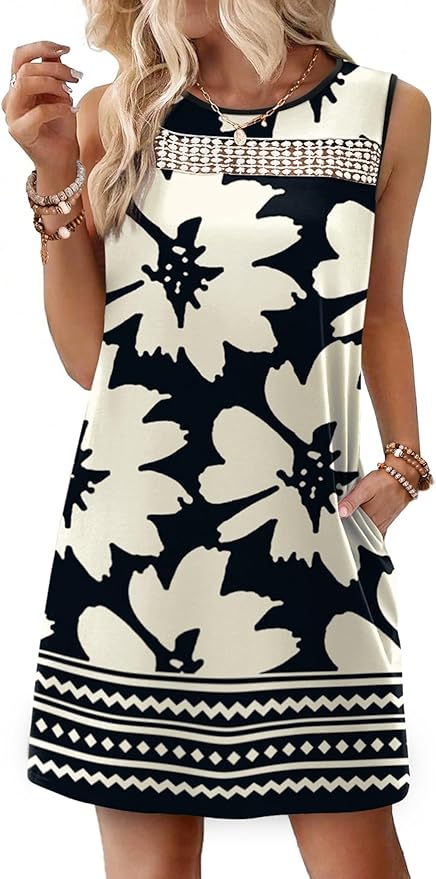 WIHOLL Summer Dresses for Women 2026 Beach Vacation Fashion Lace Mini Tank Dress with Pockets