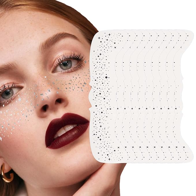10 Pcs Glitter Freckles Face Tattoo, Face Glitter Makeup Patches, Waterproof Sparkle Freckles Tattoo Fairy Makeup Accessor...