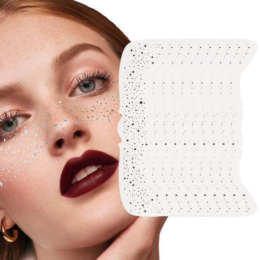 10 Pcs Glitter Freckles Face Tattoo, Face Glitter Makeup Patches, Waterproof Sparkle Freckles Tattoo Fairy Makeup Accessor...