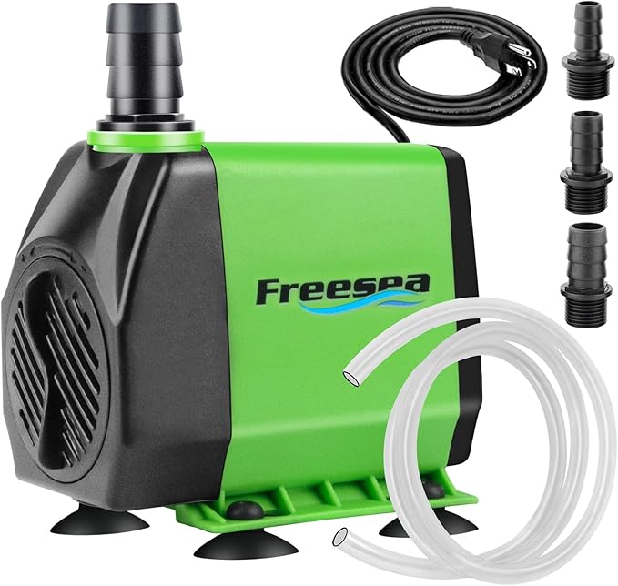 FREESEA Fountain Submersible Water Pump: 800GPH 45W Adjustable Small Pond Pump with 5ft Tubing Hose and 3 Nozzles 10ft Hig...