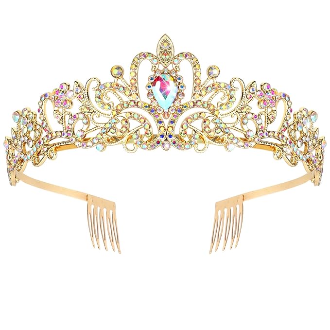 Jaciya Gold Crown Princess Tiara Gold Headpiece for Women Wedding Prom Birthday Christmas Party Decorations