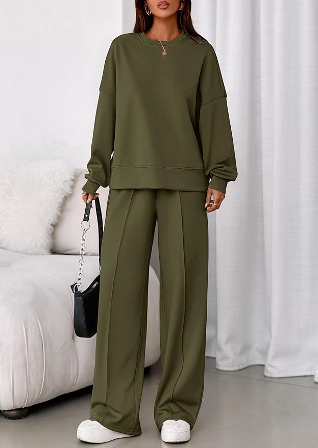 PRETTYGARDEN 2 Piece Sets For Women Fall Trendy Long Sleeve Sweatshirt Wide Leg Pants Loungewear Set Matching Sweatsuit