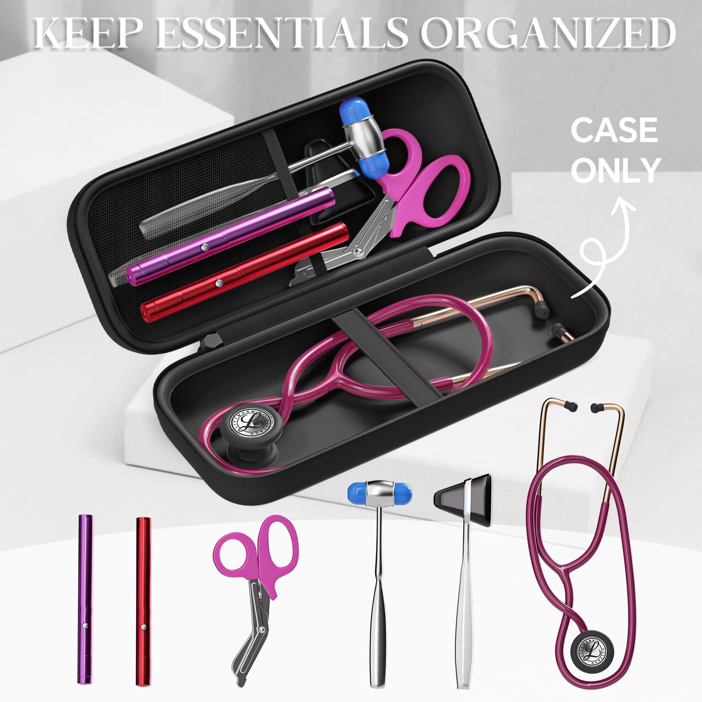 Hard Shell Stethoscope Case for 3M Littmann Classic III, Cardiology IV, MDF, EKO - Nursing School Essentials, Nursing Student Gifts, Nurse Stethoscopes Accessories for Work, Black