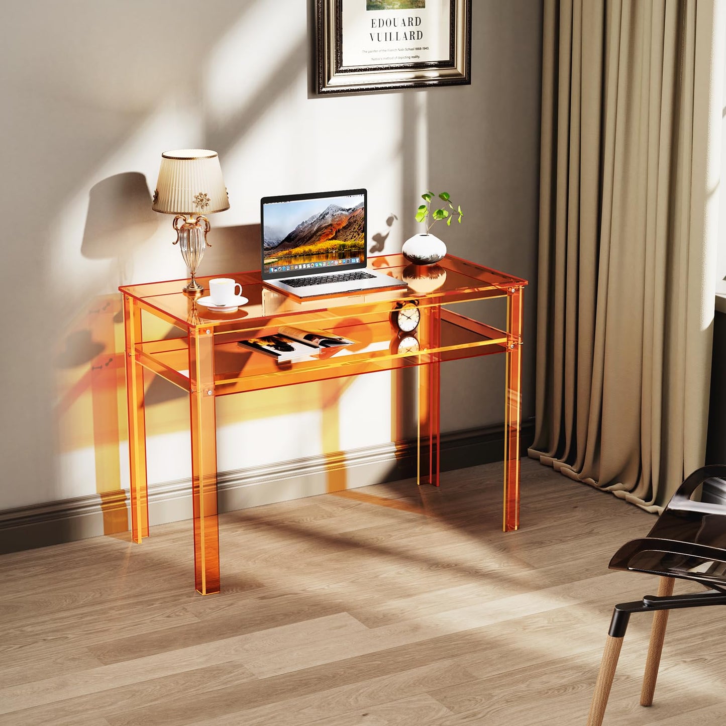 solaround Clear Acrylic Desk with Open Storage, Home Office Computer Writing Desk Office Study Table (Orange, 39.4'' x 19.7'' x 29.5'')