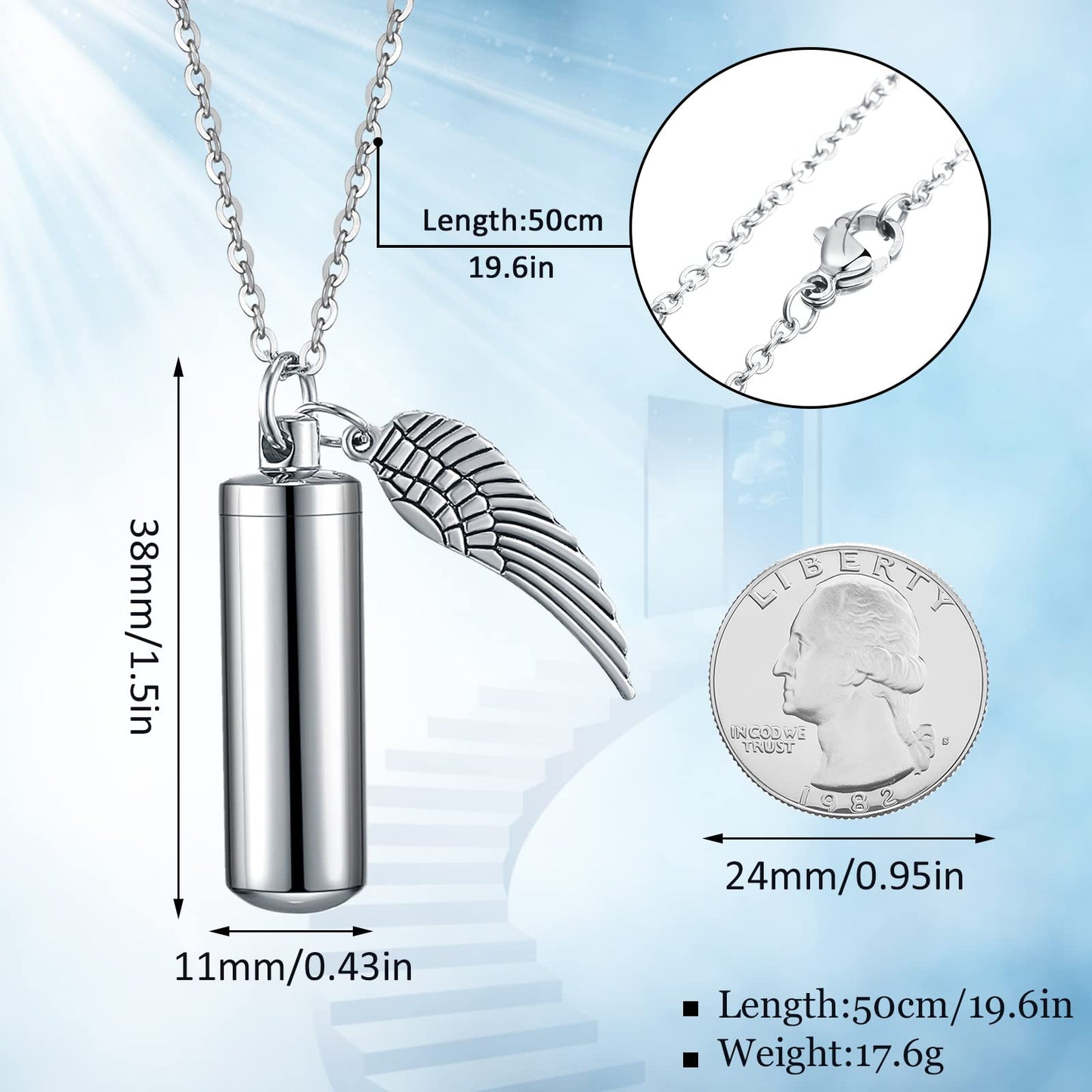 MTLEE Urn Necklace for Ashes Cremation Jewelry for Ashes, 6 Pieces Stainless Steel Cremation Jewelry for Women Men, Memorial Nec