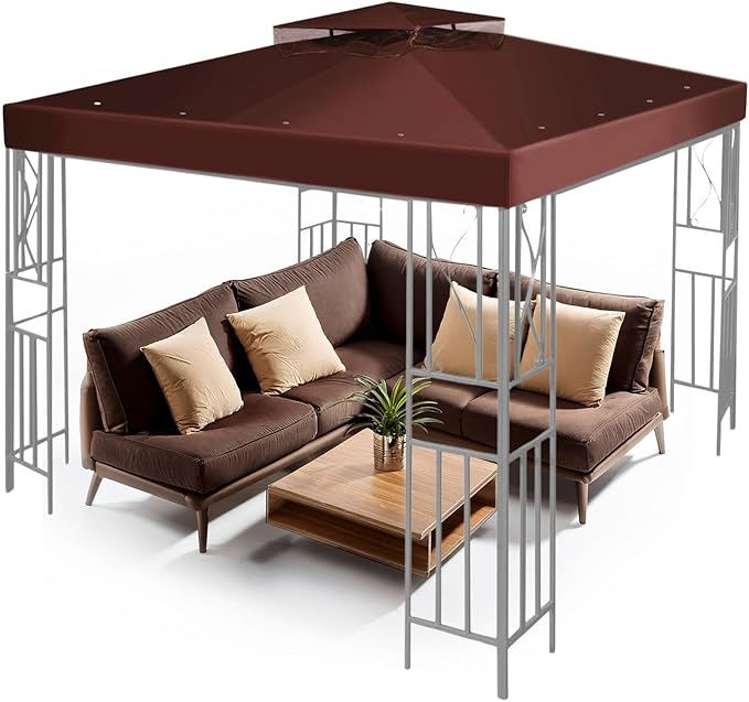 Flexzion Gazebo Cover Replacement Canopy Top 12x12 Ft (3.6m x 3.6m) - Double Tier Top Canopy Cover Replacement with UV30+,...