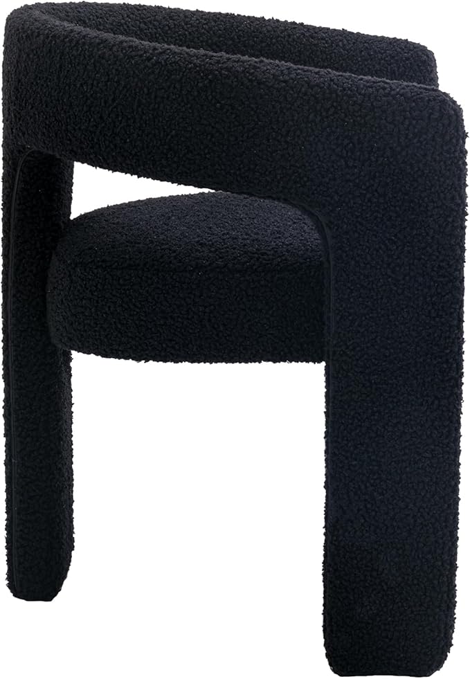 DAYALANE Black Boucle Dining Chairs Set of 2, Upholstered Sherpa Kitchen Chairs with Arms Comfy Barrel Side Chair for Living Room/Dining Room/Reception, Black Fur