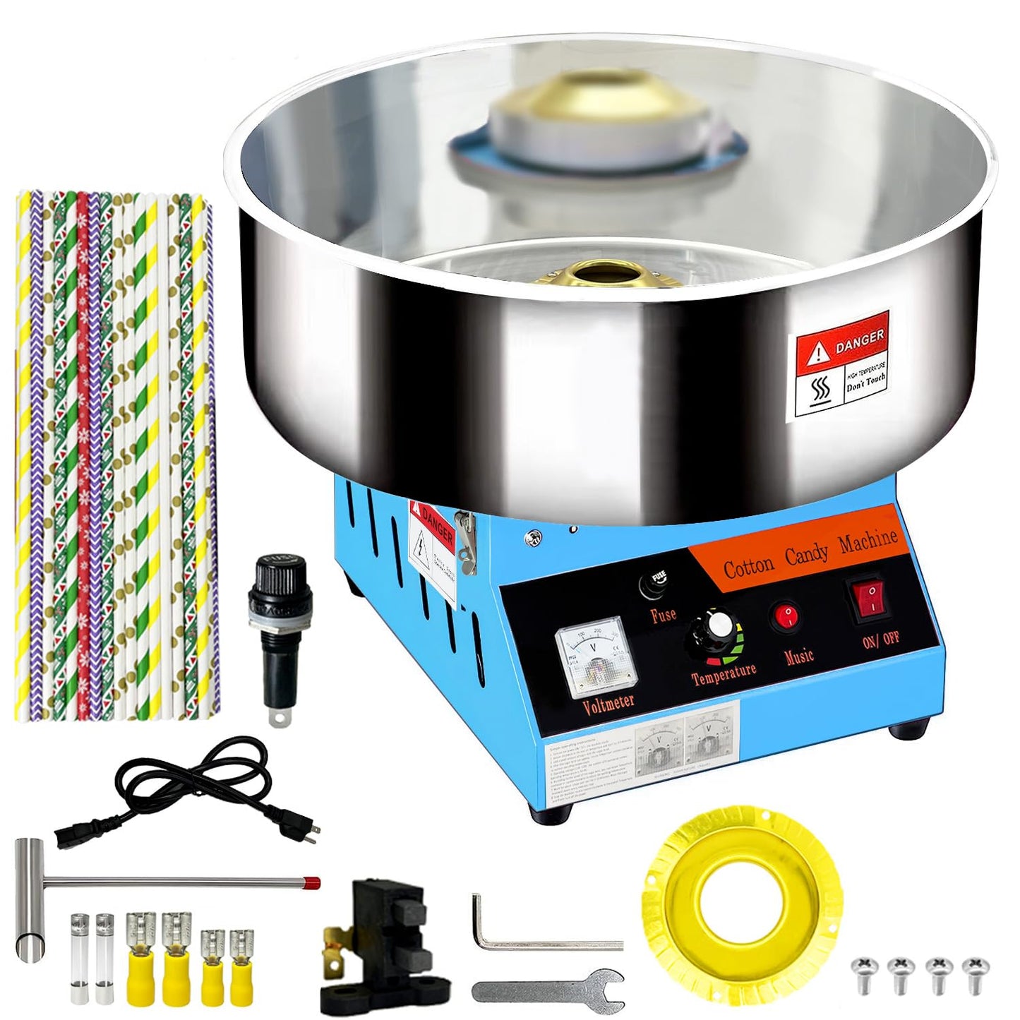 Cotton Candy Machine Commercial, 20" Electric Cotton Candy Maker, 1080W Candy Floss Maker with Sugar Scoop and Lights Music, Perfect for Family Party Amusement Park Carnival