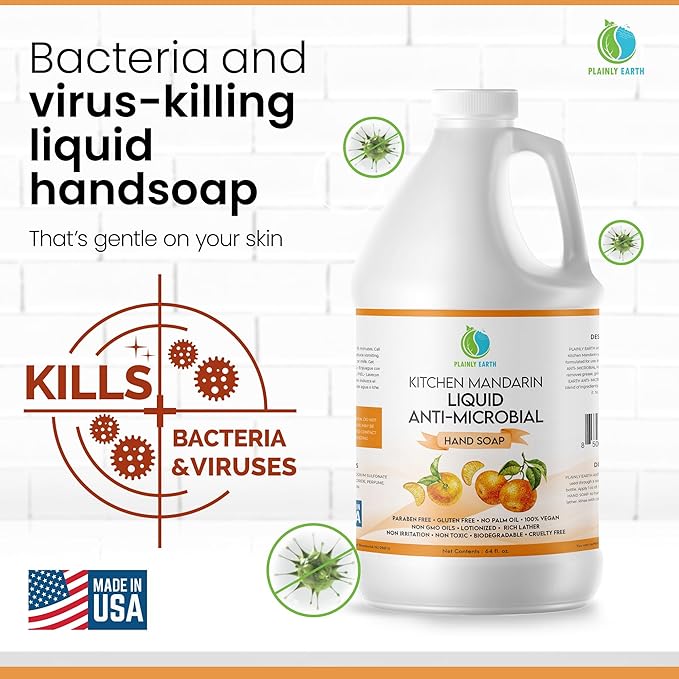 AntiMicrobial Hand Soap, 64 oz Bulk Refill - Antibacterial Hand Soap, Gentle, Scented Moisturizing Hand Soap for Kitchen and Bathroom - Kitchen Mandarin