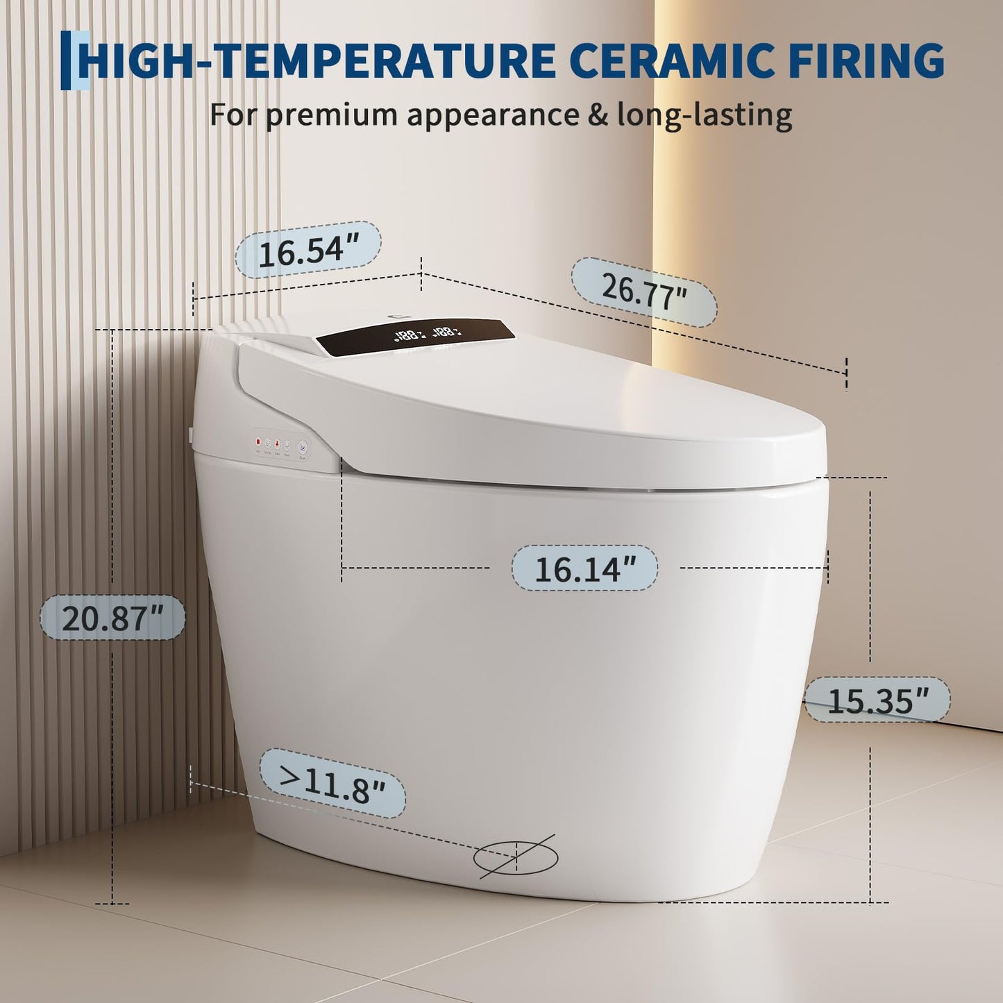 EliteEdge Modern Smart Toilet, One-Piece Elongated with Built-in Bidet, Heated Seat, Foot Sensor Flushing, Warm Air Dryer, Remote Control for Lid Open/Close