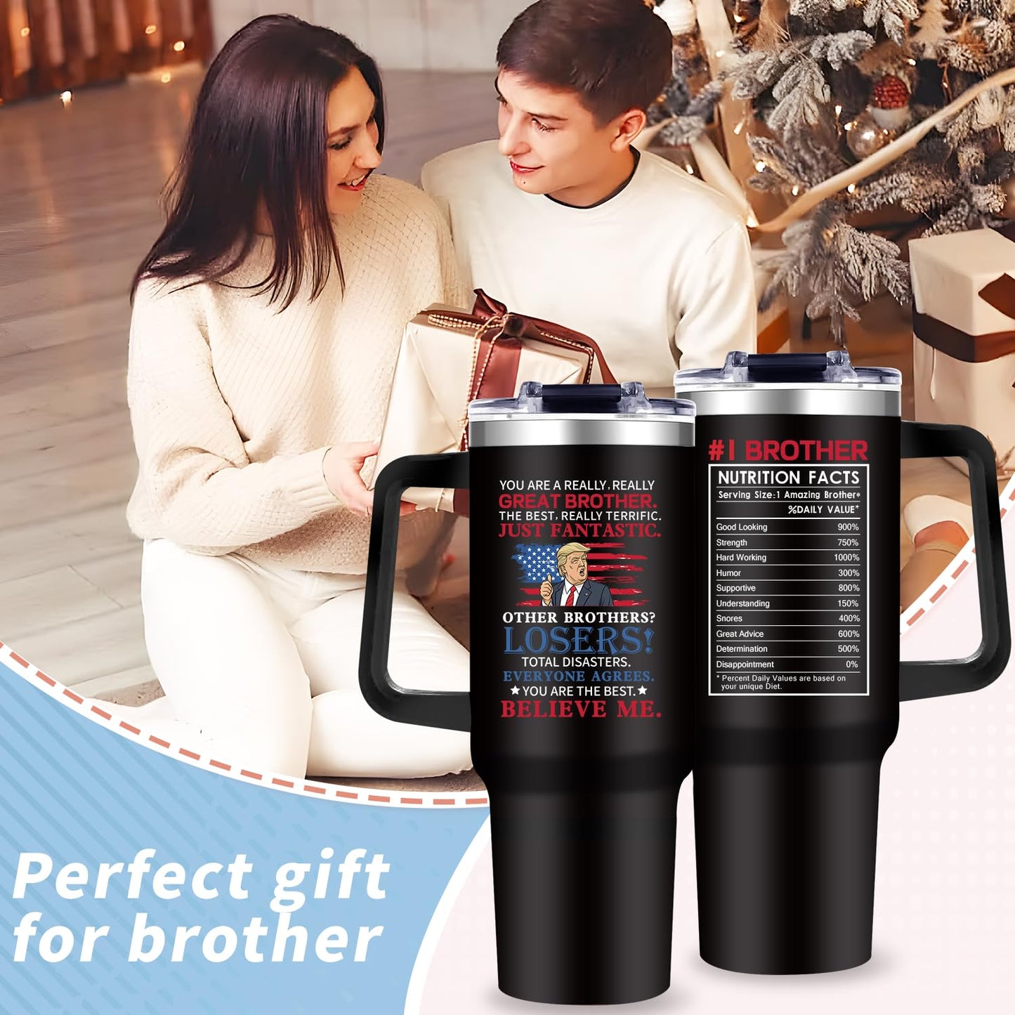 Brother Tumbler Gifts For Fathers Day for Brothers Gift from Sister Big Brother Gifts - Funny 40oz Tumbler- Unique Birthday Present Special Thank You Christmas Gift Cup for Brothers