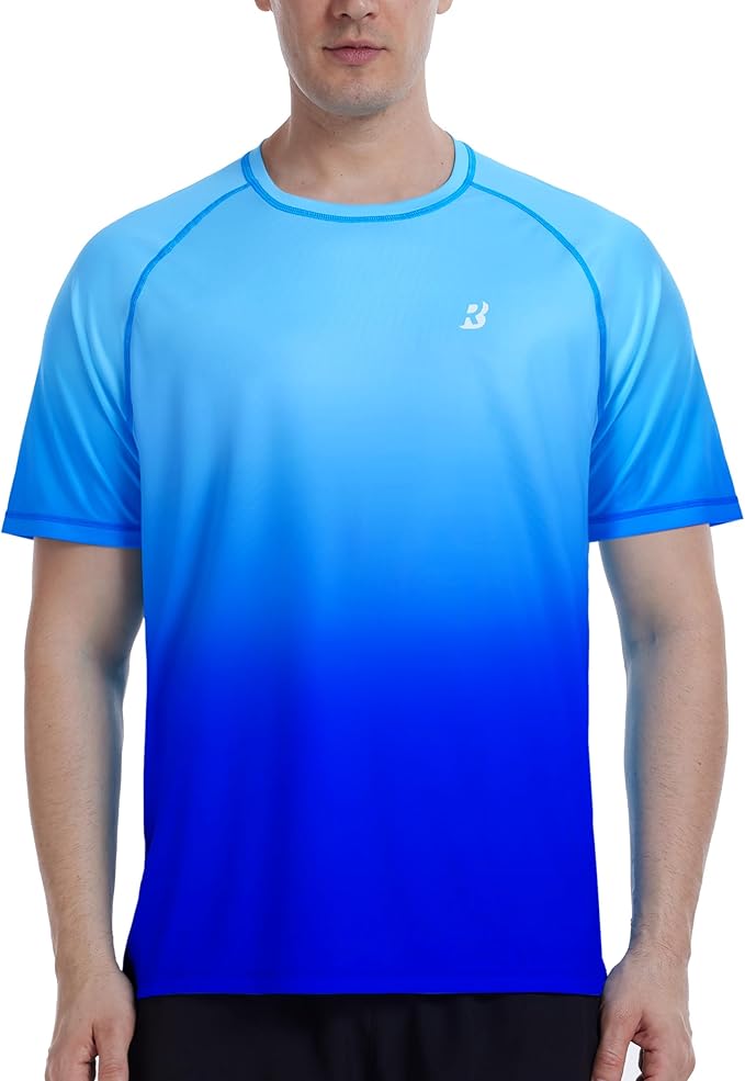 Roadbox Men's Swim Shirts Short Sleeve, UPF 50+ UV Sun Protection SPF Rash Guard, Quick Dry Surf Water Beach Fishing T Shirt