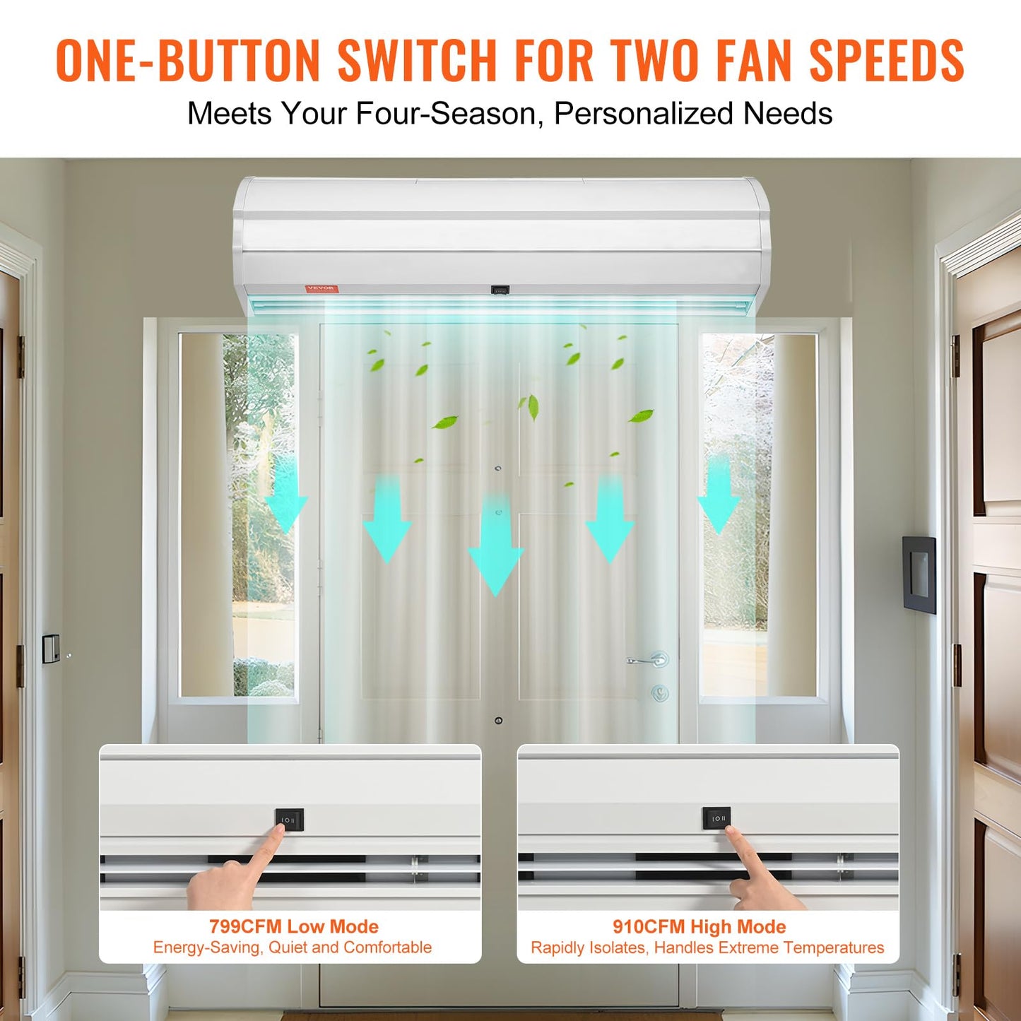 Vevor 36 Commercial Indoor Air Curtain Super Power 2 Speeds 900Cfm, Wall Mounted Air Curtains For Doors, Indoor Over Door Fan Wi
