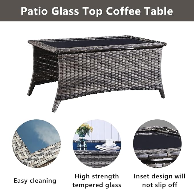 Belord Wicker Patio Furniture Sets - 8 Piece Rattan Outdoor Furniture Conversation Sets with 4 Swivel Rocker Chairs, Rattan Sofa, Wicker Ottomans and Coffee Table, Mixed Grey/Blue