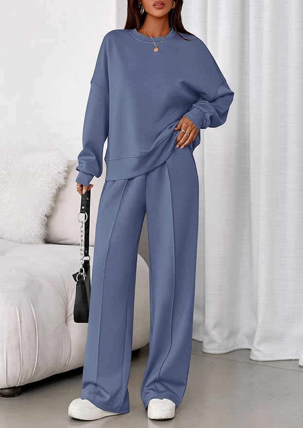PRETTYGARDEN 2 Piece Sets For Women Fall Trendy Long Sleeve Sweatshirt Wide Leg Pants Loungewear Set Matching Sweatsuit