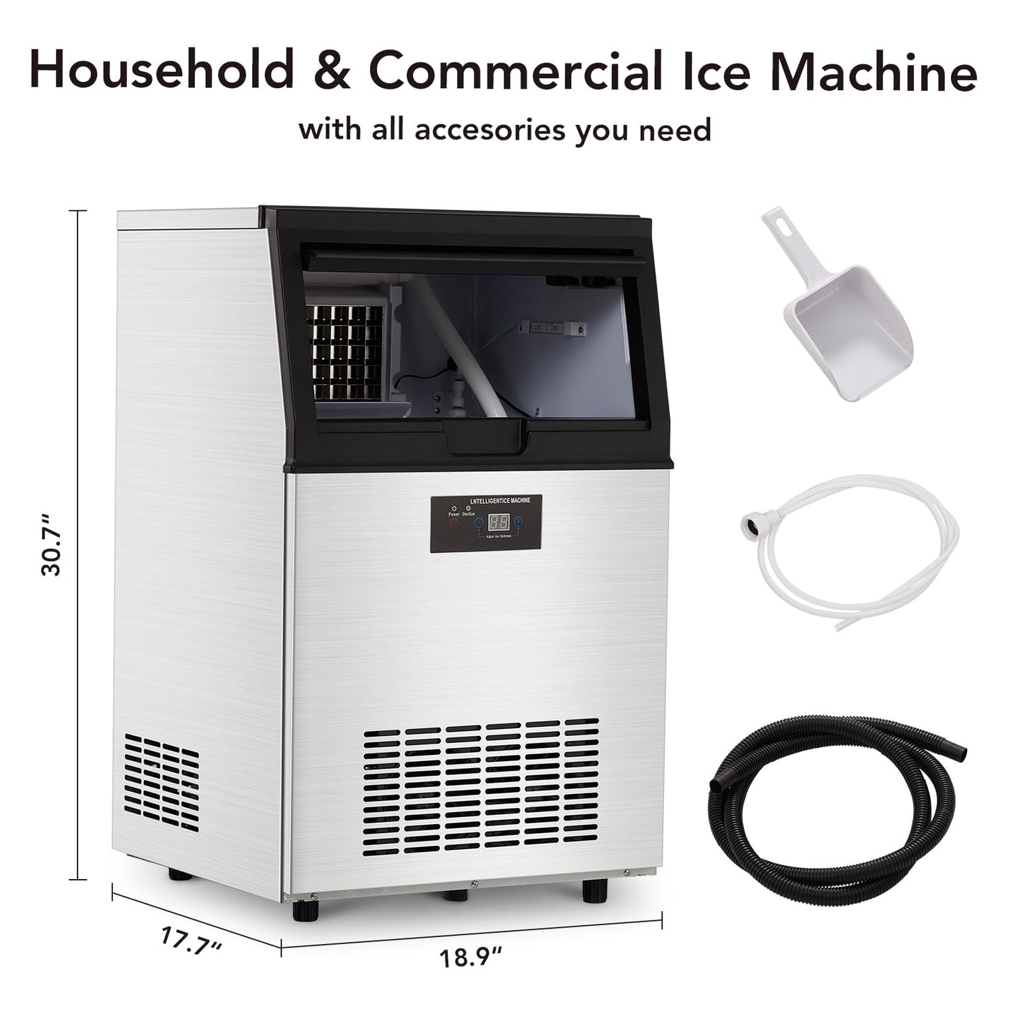 GARVEE Commercial Ice Maker, Creates 110 LBS in 24H, Commercial Ice Machine with 33 LBS Ice Storage Capacity, Ice Maker Machine with Auto Self-Cleaning, Each Tray Can Make 40 Pieces of Ice.