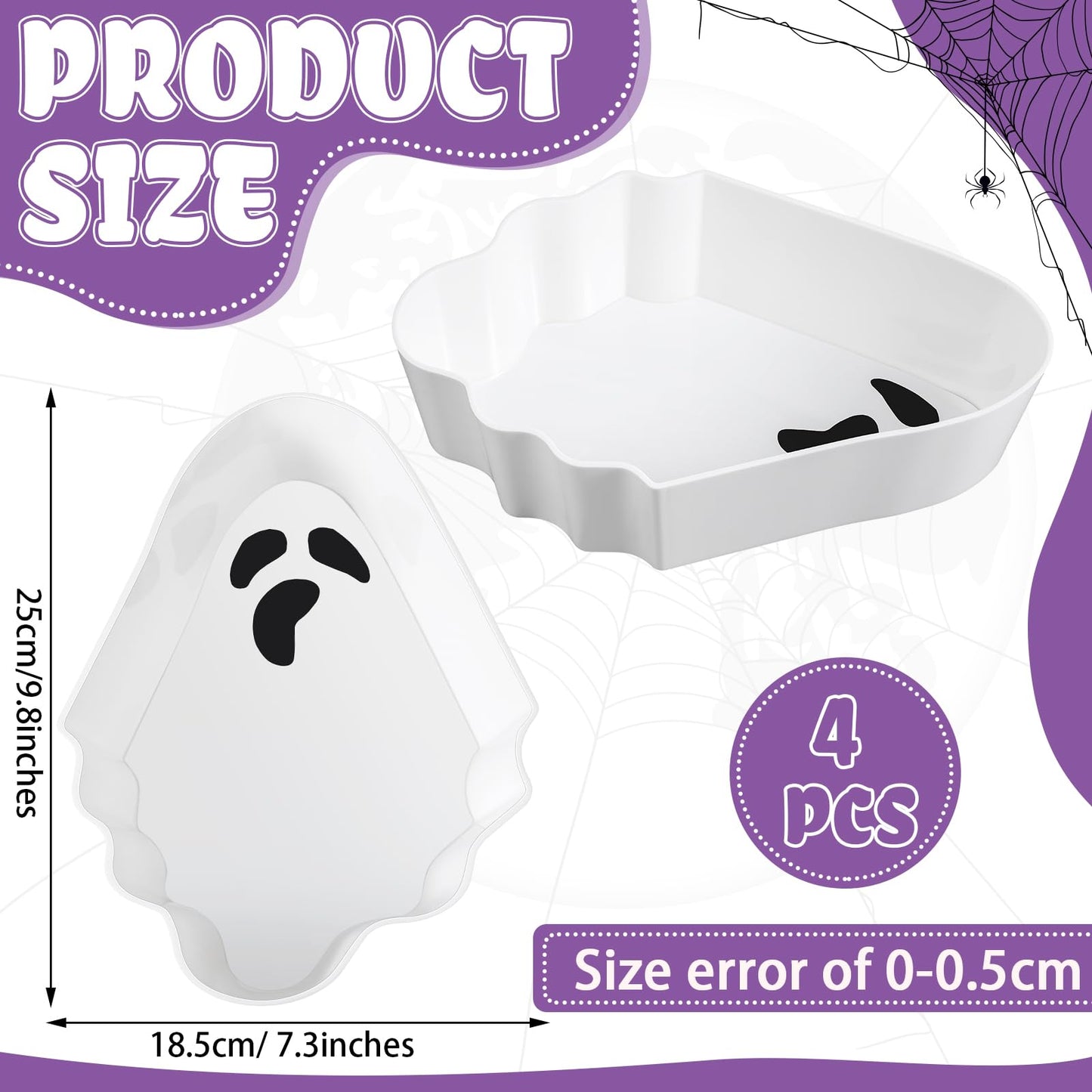 Dandat 4 Pcs Halloween Candy Bowl Plastic Halloween Serving Tray Dishes Creepy Plastic Platter with Spooky Bloodstain for Party Supply