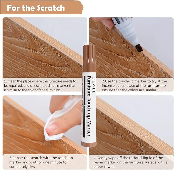 DEWEL 8 Colors Wood Furniture Repair Kit - Wood Fillers and Touch Up Markers, Upgrade Wood Furniture Repair Kit，Repair Scratch, Cracks, Discoloration for Wooden Door, Floor, Table, Cabinet，Set of 20