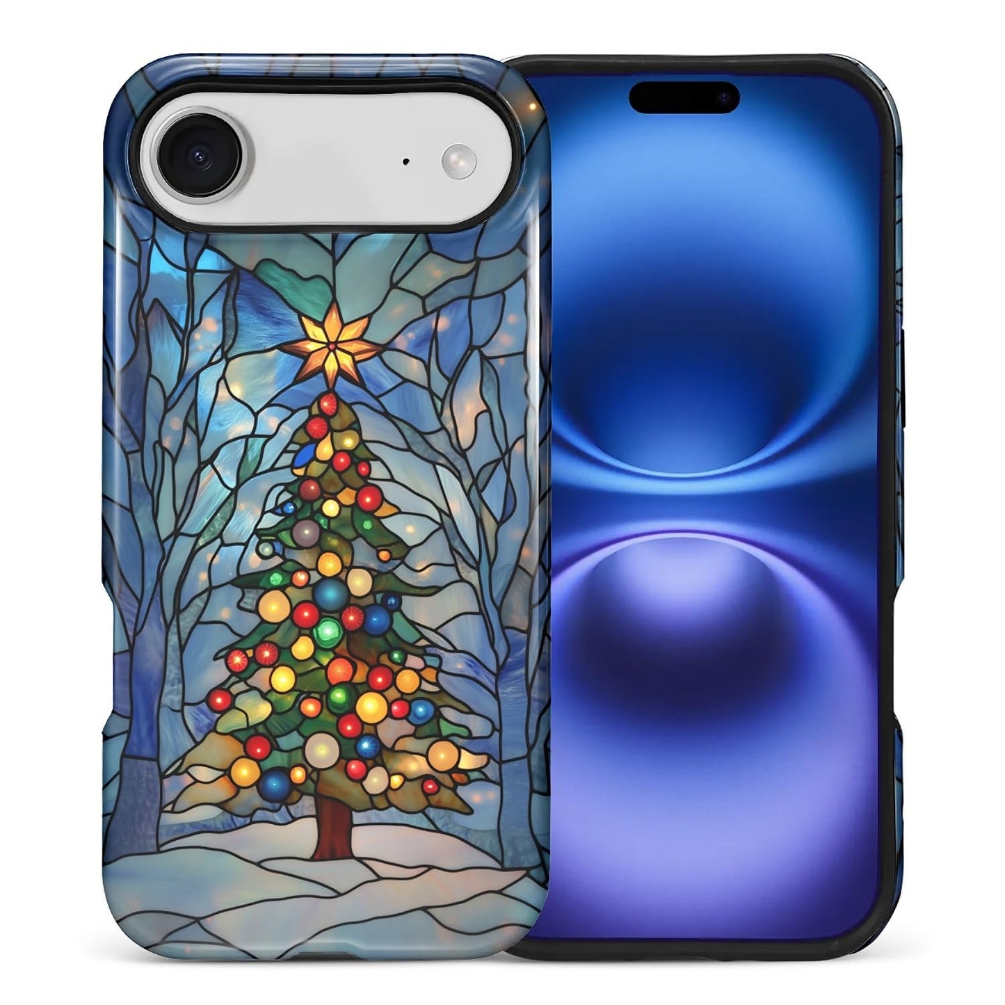 SKAMIX Case for iPhone 17 Air,Drop Protection Hybrid 2-Layer Hard Phone Cover-Stained Glass Winter Christmas Tree
