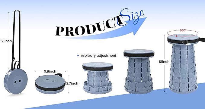 FXKS 2 Pack Upgraded Collapsible Stool Folding Stool with Cushion,Retractable Folding Stool Max Load Capacity 400lbs, Portable Telescoping Stools for Camping Hiking Outdoor BBQ -Grey