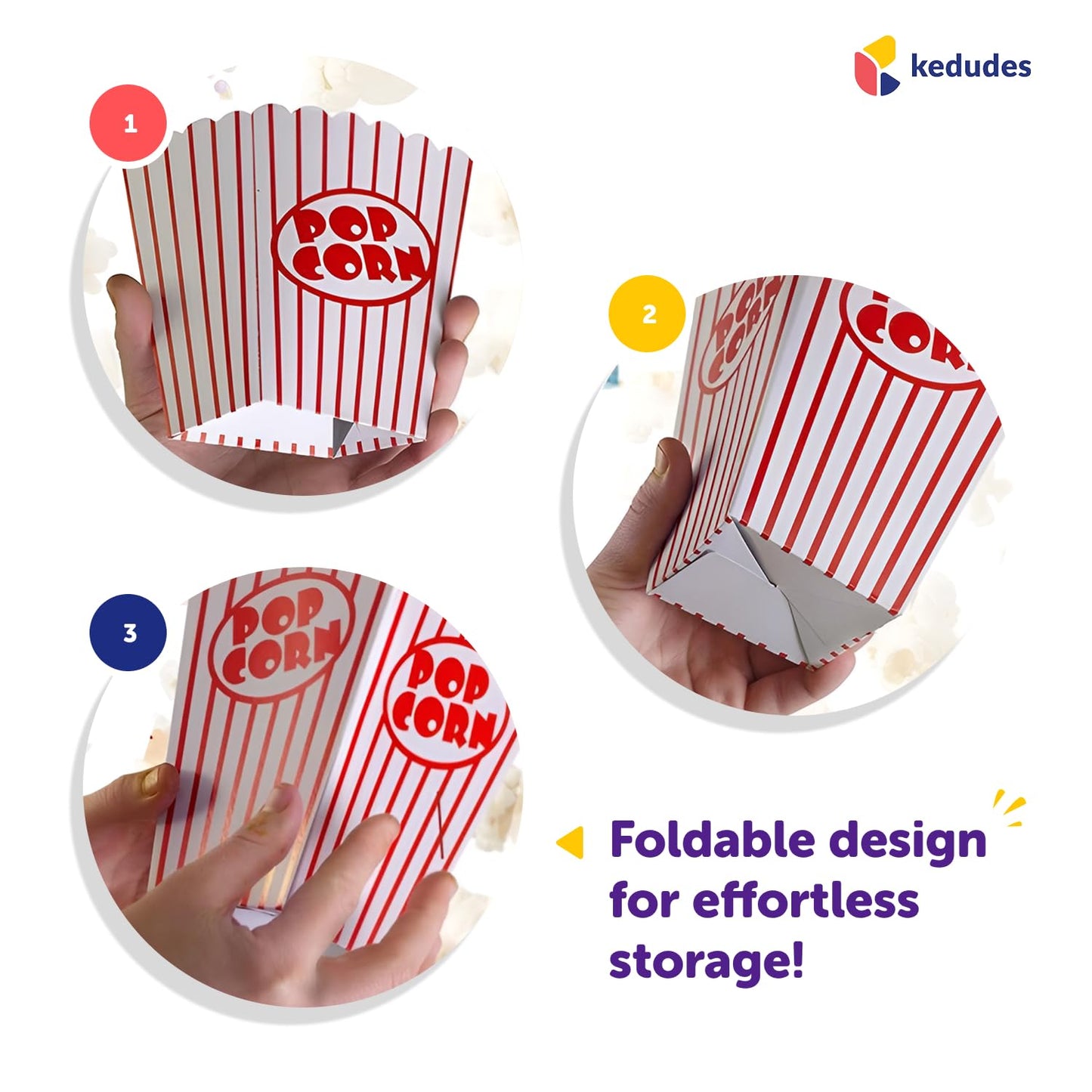Kedudes 20-Pack Movie Night Popcorn Boxes for Party - 26oz Large Paper Snack Buckets - Movie Theme Party Decorations, Event Favors, Container, Carnival and Cinema Night Supplies - Red/White, 6"x2.75"