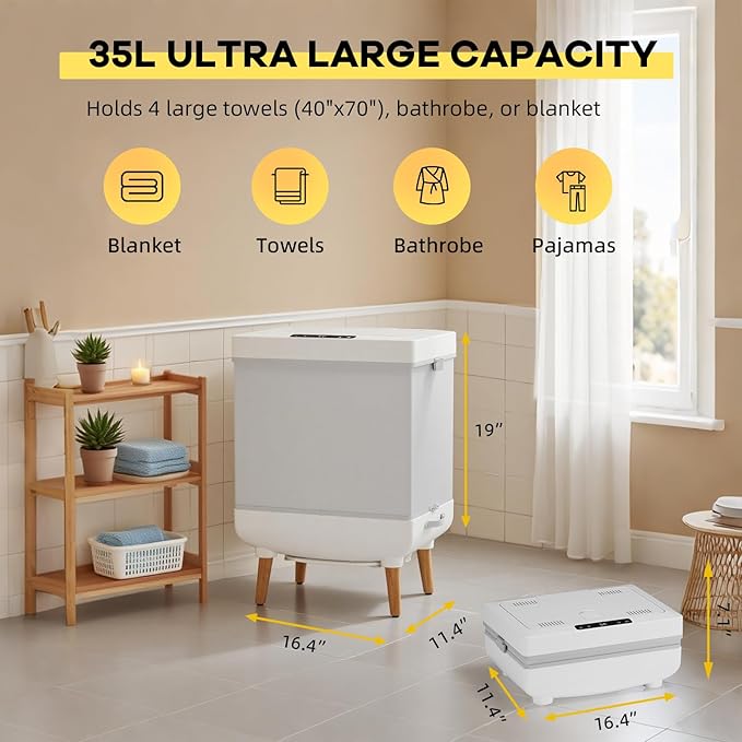 Senfot Towel Warmer Bucket, 35 L Towel Dryer Heater Blanket Warmer with Heating & Drying Modes, Led Display, Timer & Auto Shut Off, Compact for Bathrooms, Spas, Apartments