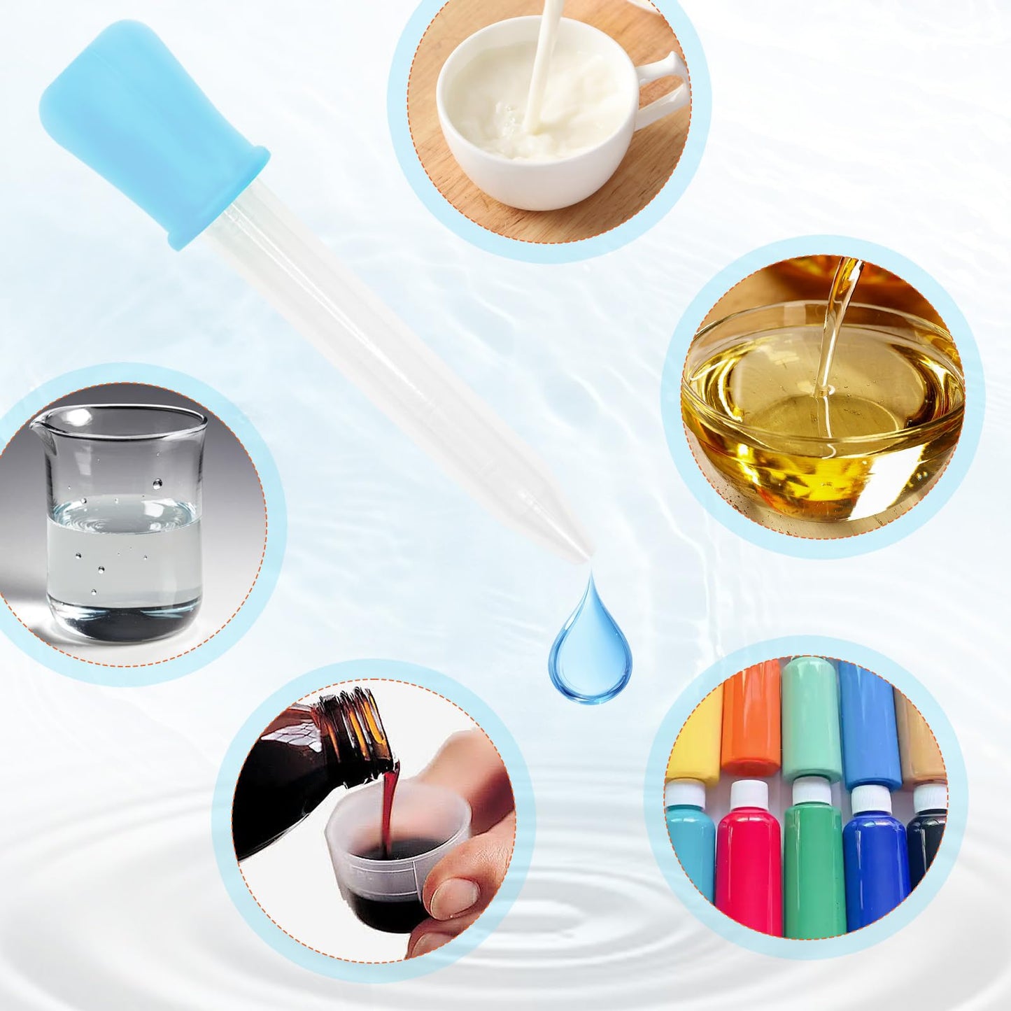 YLMUSU 24 Pack Liquid Droppers with a Clean Brush, 5ML 8 Colors Silicone and Plastic Pipettes with Bulb Tip, Medicine Eye Dropper for Kids Crafts/Candy Mold/Gummy Bear Maker/Oil