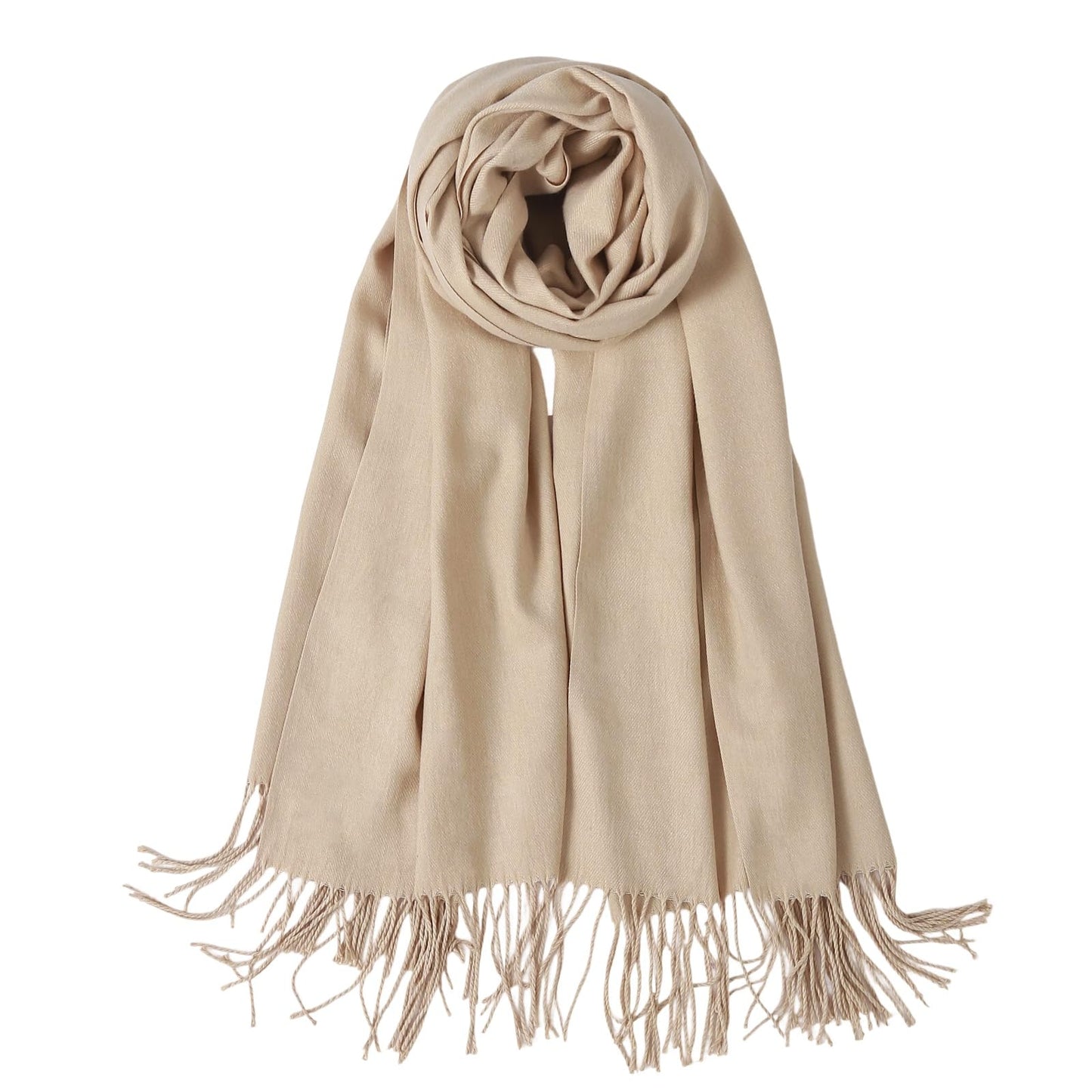 TUSHUSTY Pashmina Feel Shawls Wraps Solid Scarf for Women Soft Silky Warm Men Scarves Hijab Beige