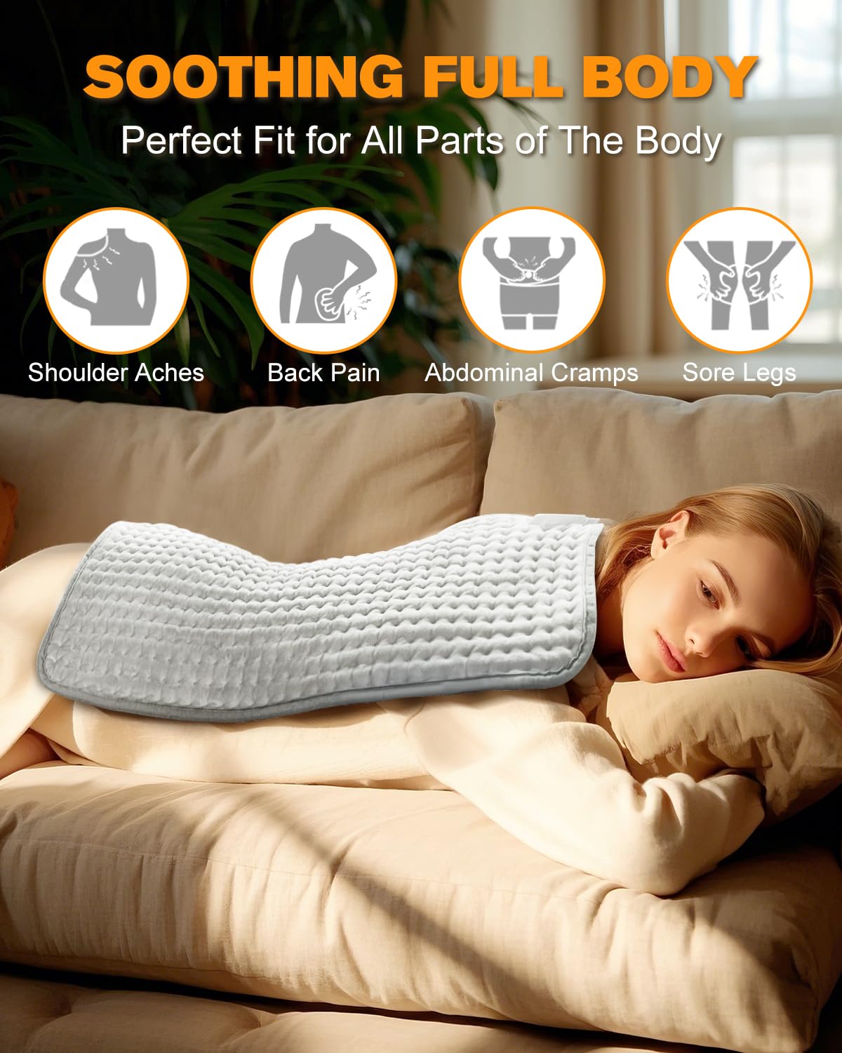Heating Pad for Period Cramps & Back Pain Relief, LANVA Electric Heat Pad for Neck, Shoulder, Knee, Arms, Legs, Birthday Gifts for Dad Mom Women Men, 10 Heat Settings, ETL Certified, 12"x24", Gray