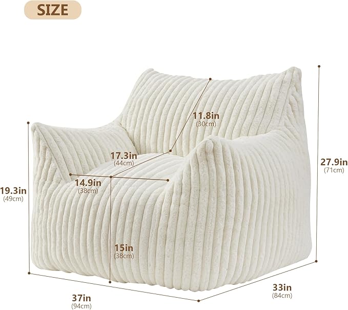Achicsofar Giant Bean Bag Chairs for Adults Teens, Large Bean Bag Sofa Chairs with Filling Comfy Fuzzy BeanBag Chair with Armrests for Bedroom Living Room Reading
