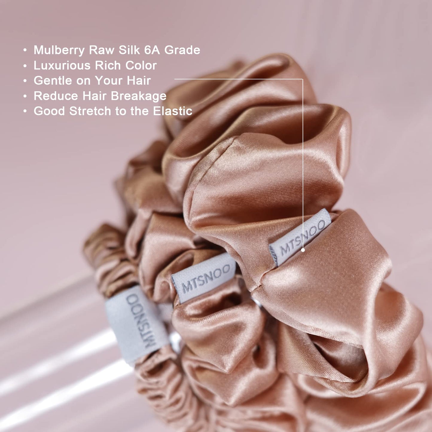 MTSNOO 100% Pure 22 Momme Mulberry Silk Mini Scrunchies with Elastic Band - 3 Pack Curly Hair Ties Ropes Set for Women Girls