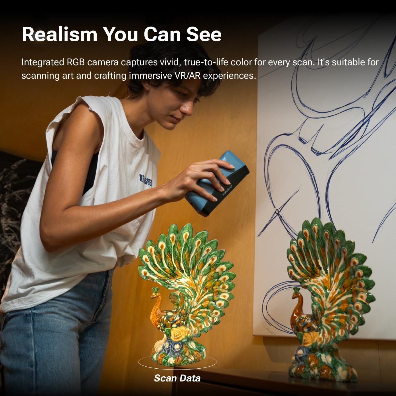 EINSTAR 2 Wireless 3D Scanner, 17 Parallel Blue Laser and Infrared Light, 0.05mm High Resolution, 90 FPS High Scanning Speed, Support 3D Printing, Reverse Engineering, Art and Design, AR/VR