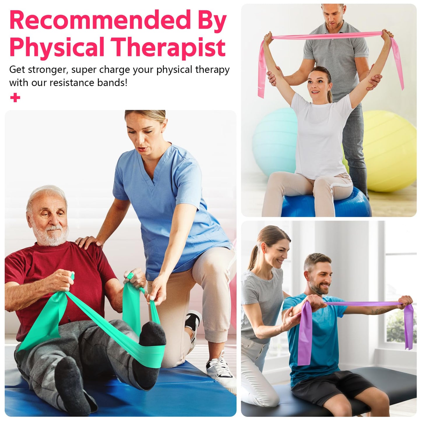 Resistance Bands for Working Out, Exercise Bands for Physical Therapy, Stretch, Recovery, Pilates, Rehab, Strength Training and Yoga Starter Set